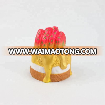 Gold PU Slow Rebound Squishy Children Decompression Toy Strawberry Cake Squishy