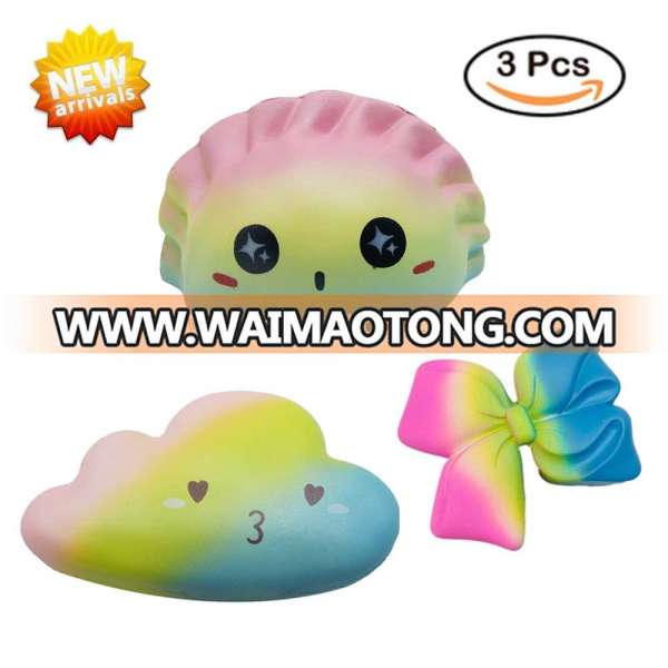 Soft dumpling cloud bowknot Colorful 3 Squishy Pack Toys